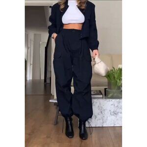 ZARA NAVY BLUE LIMITED EDITION CARGO PANTS TROUSERS, SIZE: XS-S